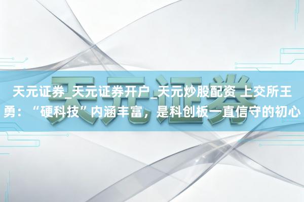 天元证券_天元证券开户_天元炒股配资 上交所王勇：“硬科技”内涵丰富，是科创板一直信守的初心